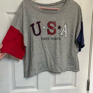 Target USA Good Vibes Colorblock Tee - Grey with Red & Blue